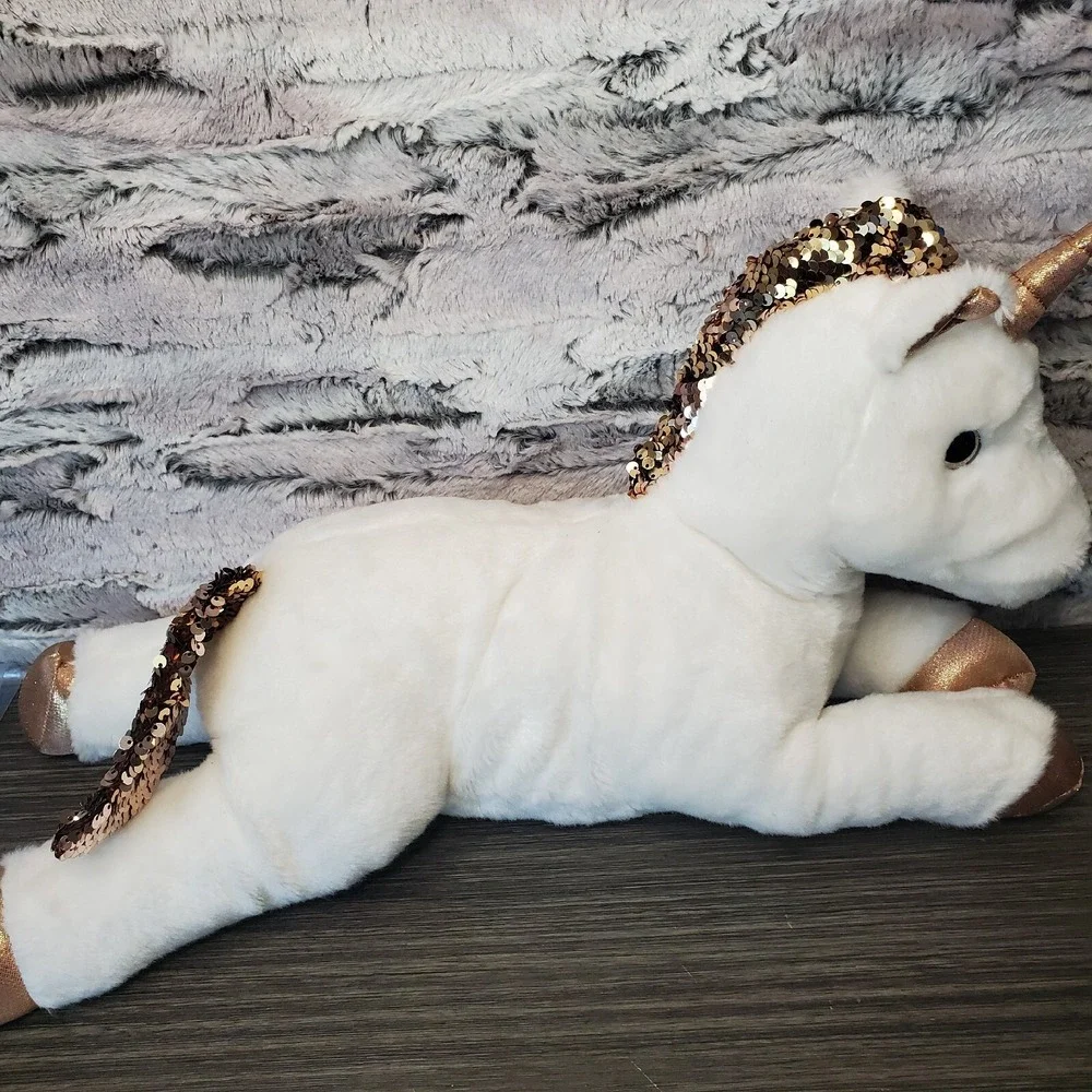 Aurora Shimmers Rose Gold Flippy Sequins White Unicorn Stuffed Animal Plush‎ 12